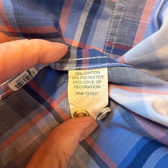 Johnnie-O Hangin' Out Plaid Button Down Shirt Blue Red Large Preppy Surf - Picture 6 of 10